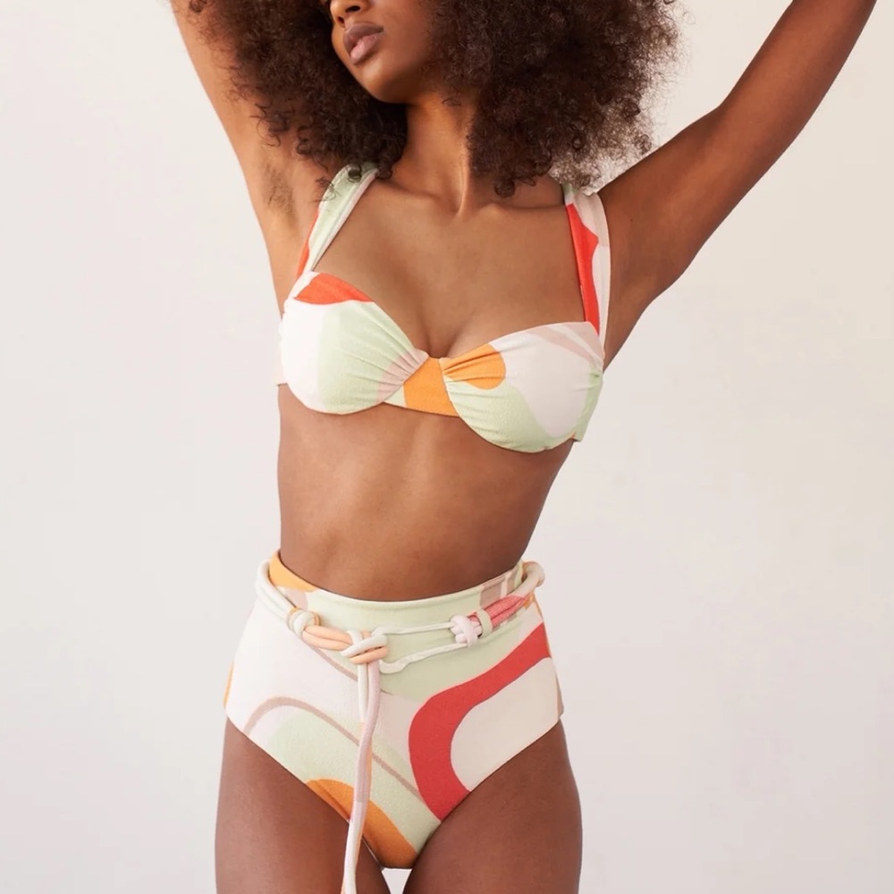 EUC Luxury Revel Rey Spencer Top & Claire Bottom Calder Crepe Bikini Set Medium